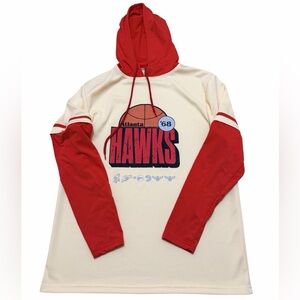 Atlanta Hawks Hoodie Shirt Mens M NBA Basketball Hooded Long Sleeve Red Cream